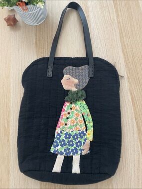 One-of-a-Kind Quilted Tote with Colorful Floral Doll Appliqué